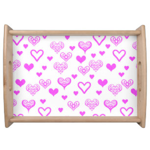 Elegant, Cute Bright Neon Pink Decorative Hearts Serving Tray