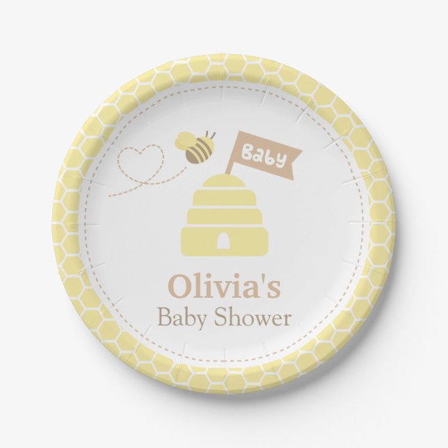 Elegant Cute Bumble Bee Baby Shower Supplies Paper Plates (Front)