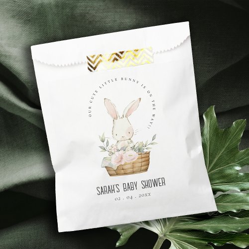 Elegant Cute Bunny In Floral Basket Baby Shower Favor Bag