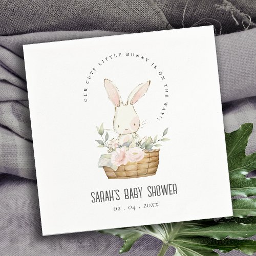 Elegant Cute Bunny In Floral Basket Baby Shower Napkins