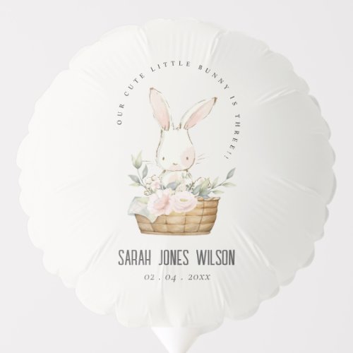 Elegant Cute Bunny In Floral Basket Kids Birthday Balloon