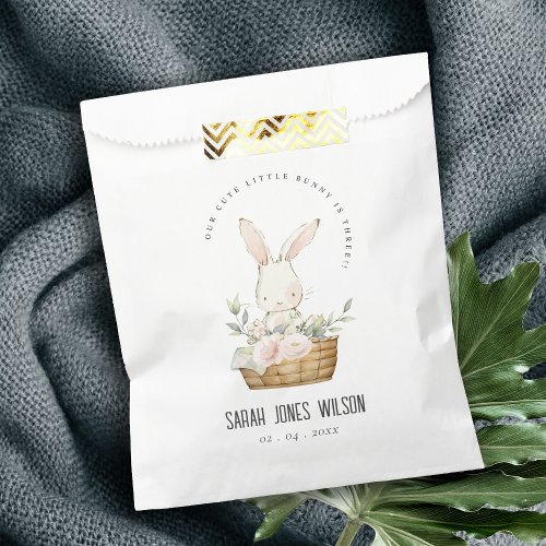 Elegant Cute Bunny In Floral Basket Kids Birthday Favor Bag