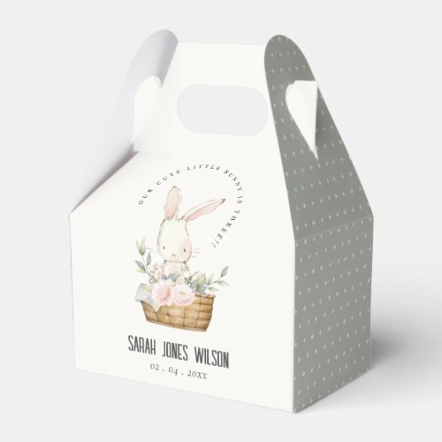 Elegant Cute Bunny In Floral Basket Kids Birthday Favor Boxes