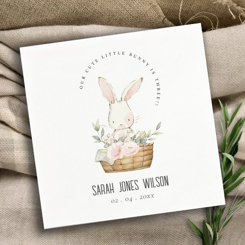Elegant Cute Bunny In Floral Basket Kids Birthday Napkins