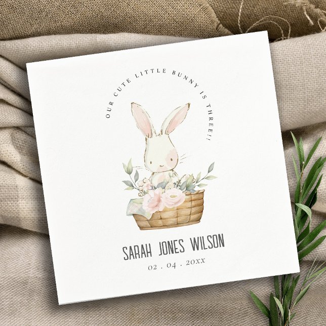 Elegant Cute Bunny In Floral Basket Kids Birthday Napkins (Creator Uploaded)