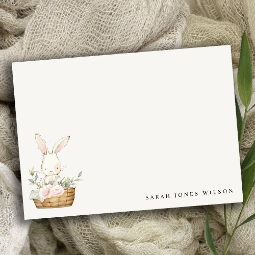 Elegant Cute Bunny In Floral Basket Kids Birthday Note Card
