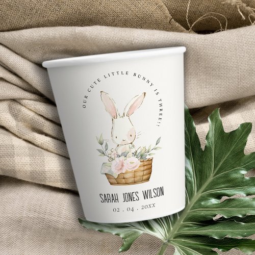 Elegant Cute Bunny In Floral Basket Kids Birthday Paper Cups