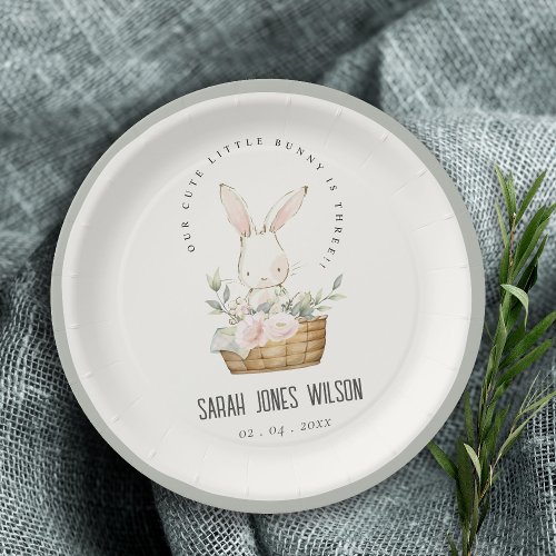 Elegant Cute Bunny In Floral Basket Kids Birthday Paper Plates