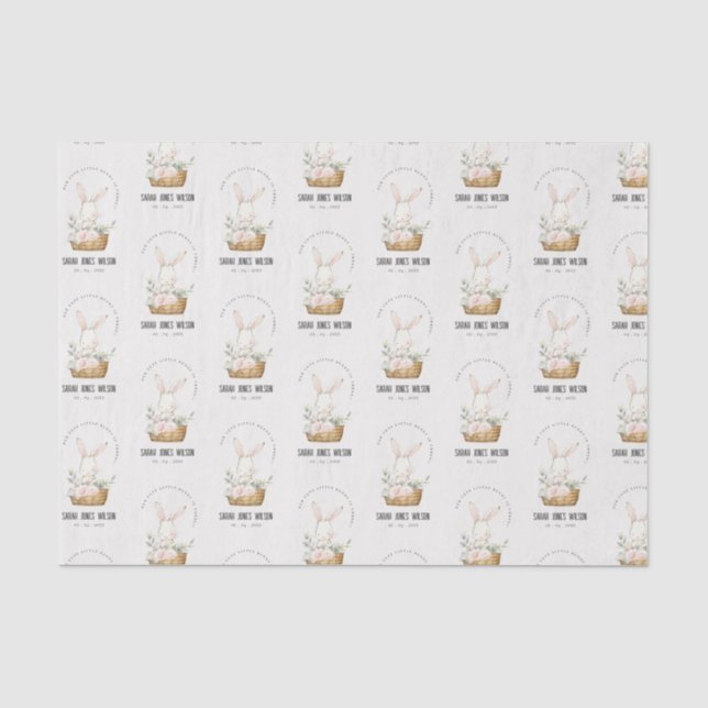 Elegant Cute Bunny In Floral Basket Kids Birthday Tissue Paper (Front)