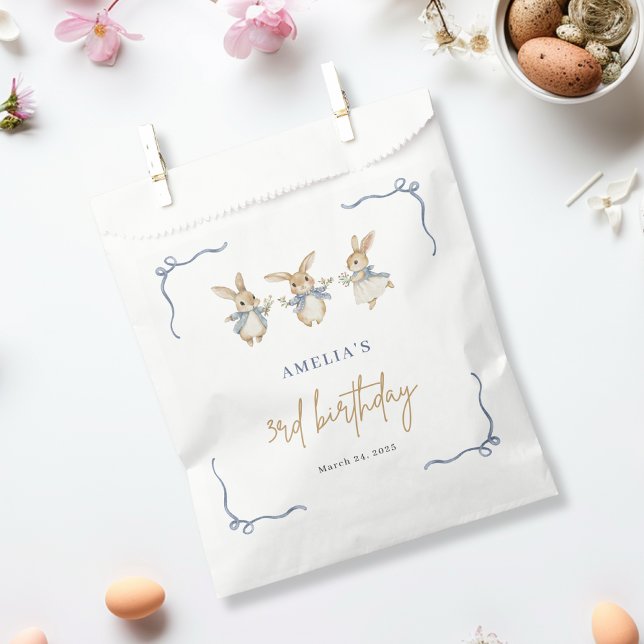 Elegant Cute Bunny Kid Easter 3rd Birthday Party Favor Bag (Creator Uploaded)