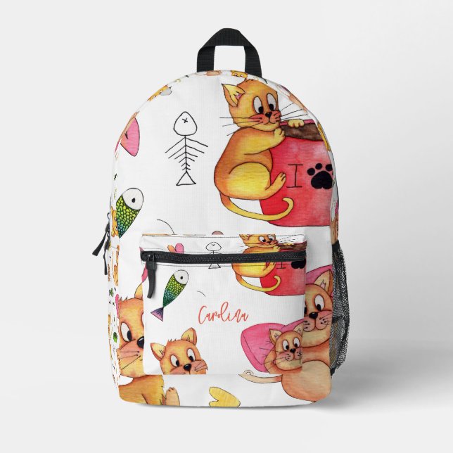 ELEGANT CUTE CATS ILLUSTRATION PATTERN NAME  PRINTED BACKPACK (Front)