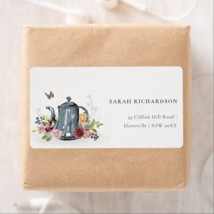 Elegant Cute Cheerful Roses Floral Teapot Address Label