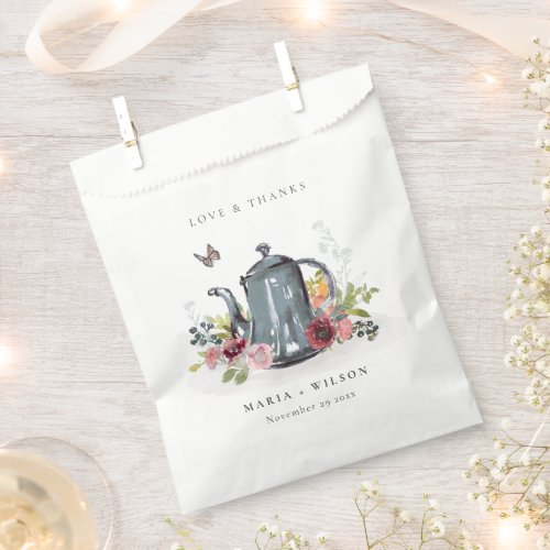 Elegant Cute Cheerful Roses Floral Teapot Wedding Favor Bag