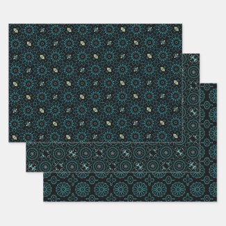 Elegant Cute Chic Black & Teal Geometric Patterns Wrapping Paper Sheets