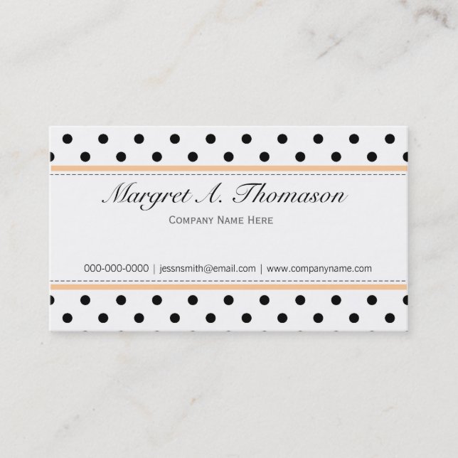 Elegant, cute,  classic B&W polka dots busines Business Card (Front)