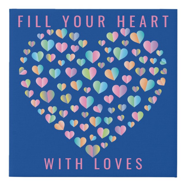 Elegant Cute Colorful Heart Pattern Design Faux Canvas Print (Front)