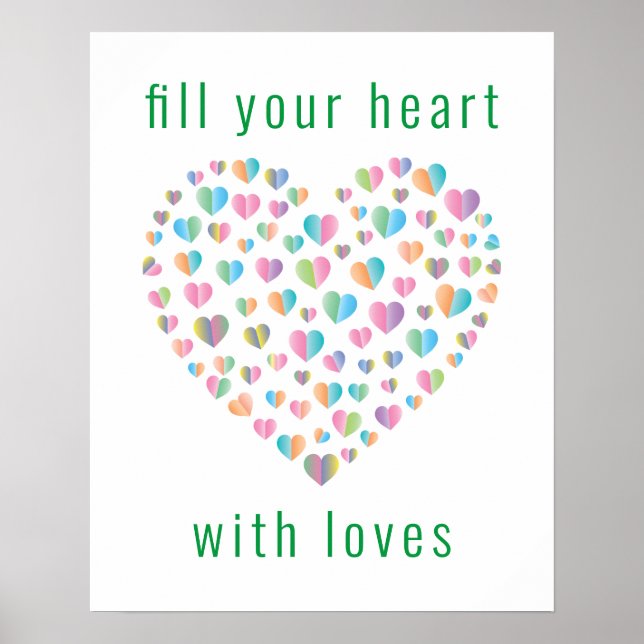 Elegant Cute Colorful Heart Pattern Design Poster (Front)
