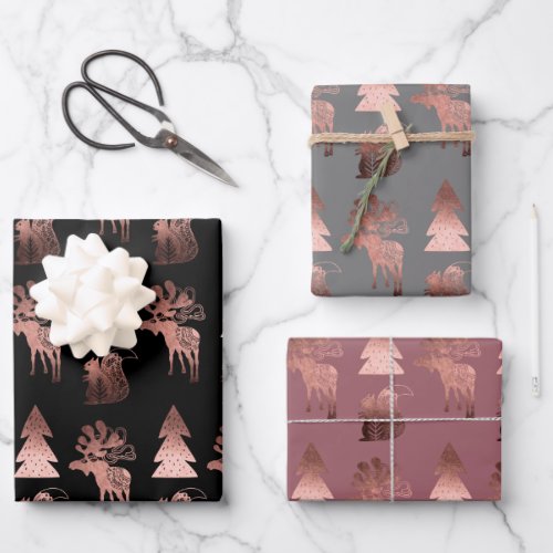 Elegant cute copper rose gold Christmas pattern Wrapping Paper Sheets