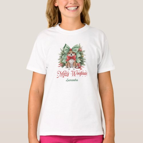Elegant cute corgi decorated with Christmas bow T_Shirt