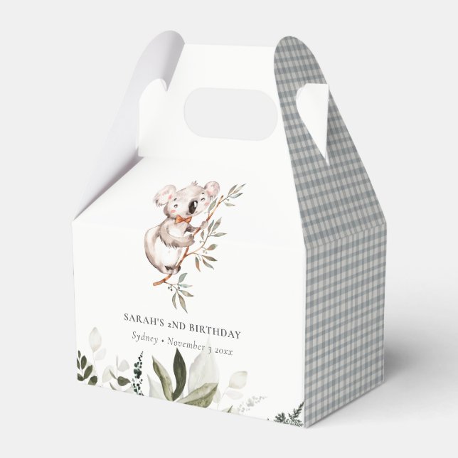 Elegant Cute Cuddly Koala Foliage Any Age Birthday Favor Boxes (Front Side)