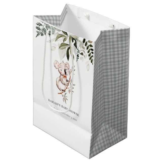 Elegant Cute Cuddly Koala Foliage Baby Shower  Medium Gift Bag (Front Angled)
