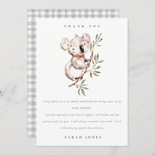 Elegant Cute Cuddly Koala Foliage Baby Shower Thank You Card