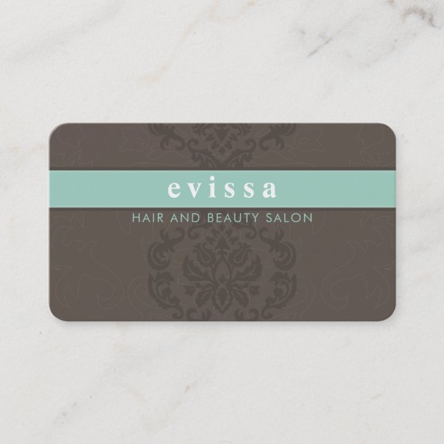 ELEGANT cute damask pattern finesse gray mint Business Card (Front)