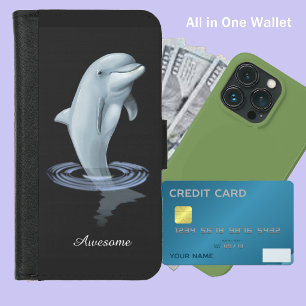 Elegant Cute Dolphin and Script on Black Samsung Galaxy S5 Wallet Case