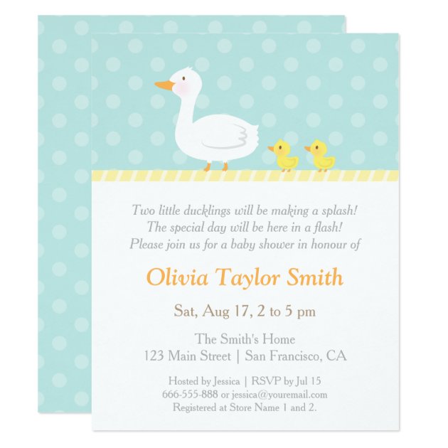 Elegant Cute Duck Twins Baby Shower Invitations