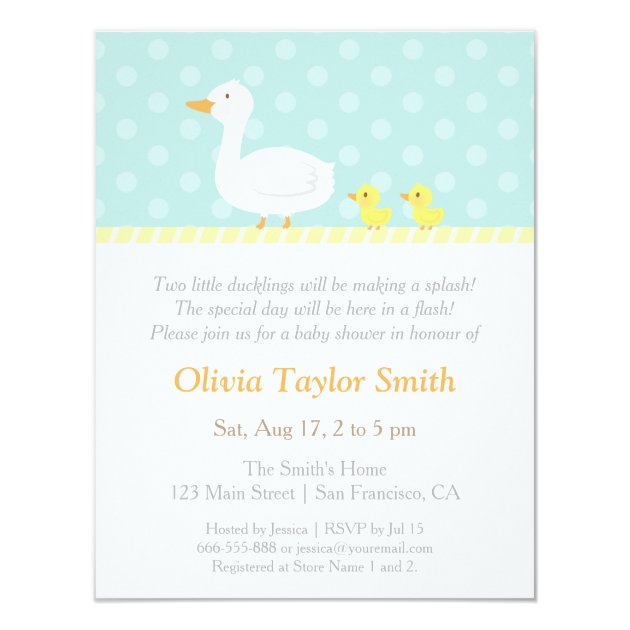Elegant Cute Duck Twins Baby Shower Invitations
