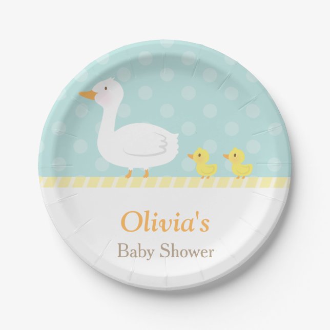 Elegant Cute Duck Twins Baby Shower Party Supplies Paper Plates (Front)