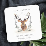 Elegant Cute Dusky Deer Floral Any Age Birthday Square Paper Coaster<br><div class="desc">If you need any further customisation please feel free to message me on yellowfebstudio@gmail.com.</div>