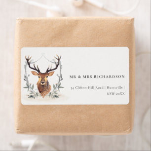 Elegant Cute Dusky Deer Floral Crest Address Label