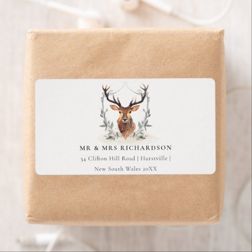 Elegant Cute Dusky Deer Floral Crest Address Label