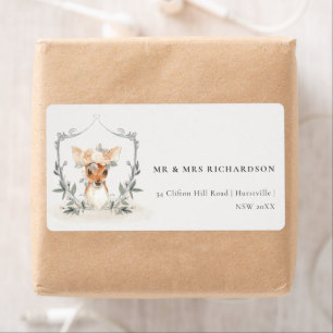 Elegant Cute Dusky Deer Floral Crest Address Label