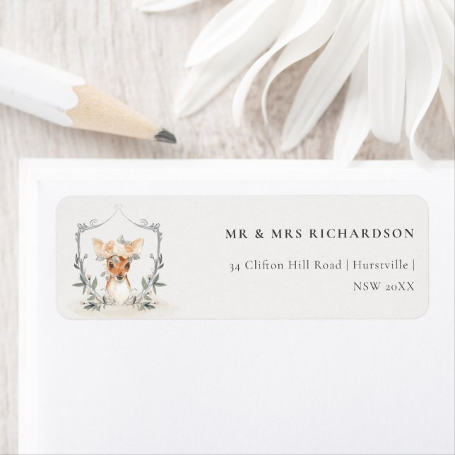 Elegant Cute Dusky Deer Floral Crest Address Label (Insitu)