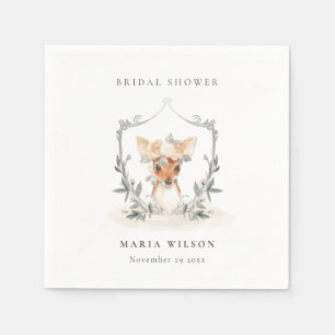 Elegant Cute Dusky Deer Floral Crest Bridal Shower Napkins