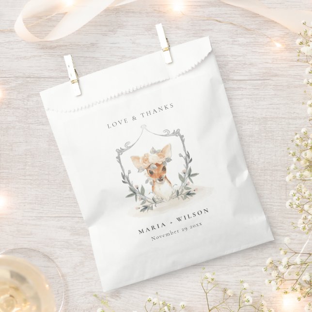 Elegant Cute Dusky Deer Floral Crest Wedding Favor Bag (Clipped)
