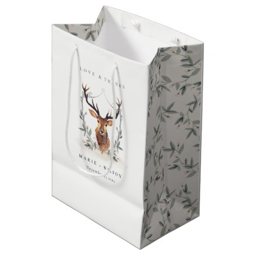 Elegant Cute Dusky Deer Floral Crest Wedding Medium Gift Bag