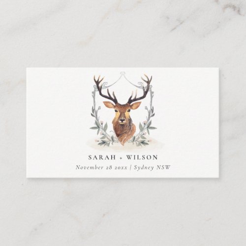Elegant Cute Dusky Deer Floral Crest Wedding Place Card