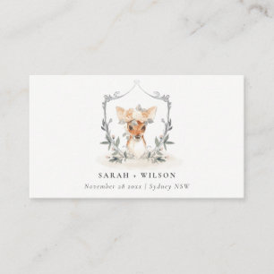 Elegant Cute Dusky Deer Floral Crest Wedding Place Card