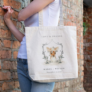 Elegant Cute Dusky Deer Floral Crest Wedding Tote Bag