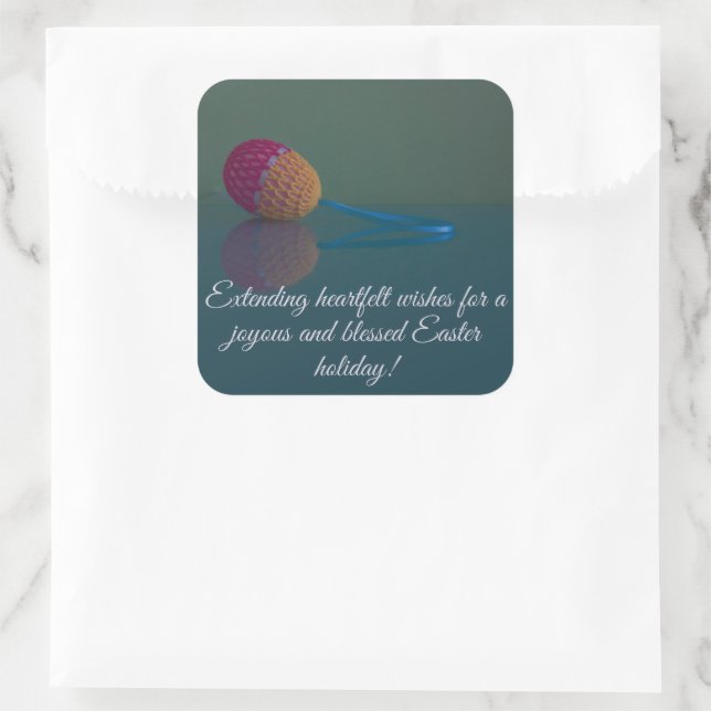 Elegant, Cute Easter Egg Personalized Holiday Wish Square Sticker (Bag)