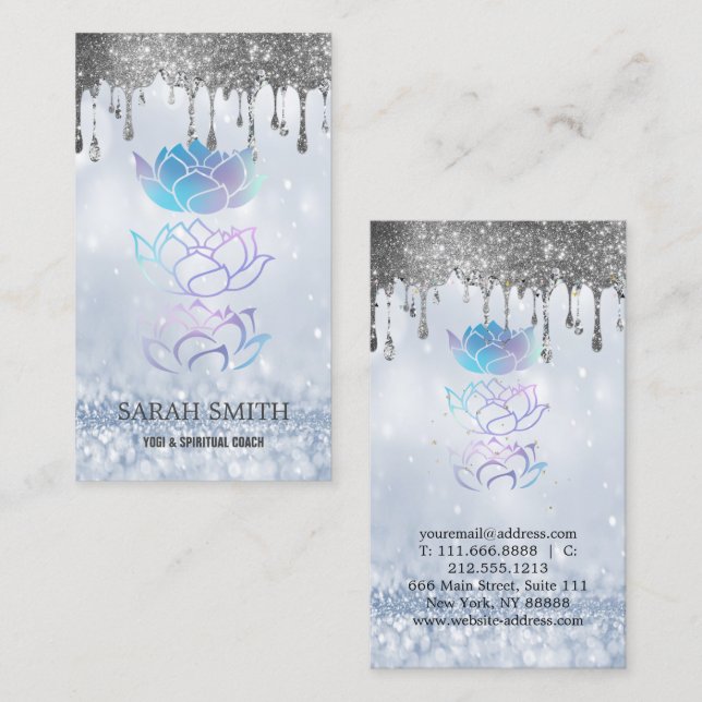 Elegant Cute Elegant Bokeh  holographic Lotus Business Card (Front/Back)