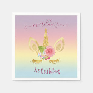 Elegant cute first birthday gold glitter unicorn napkins