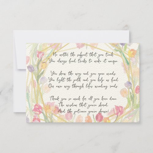  Elegant Cute Floral Appreciation Poem for Teacher Thank You Card