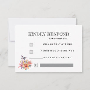 Elegant Cute Floral & Butterfly Design RSVP Card