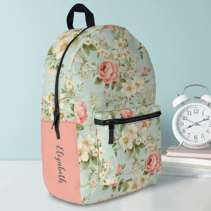 Elegant Cute Floral Girls Monogram Printed Backpack