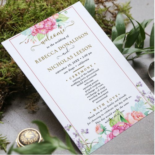 Elegant Cute Flowers Botanical Wedding Program