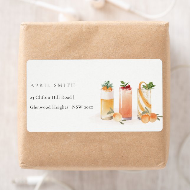 Elegant Cute Fruit Cocktail Orange Blush Address Label (Insitu)